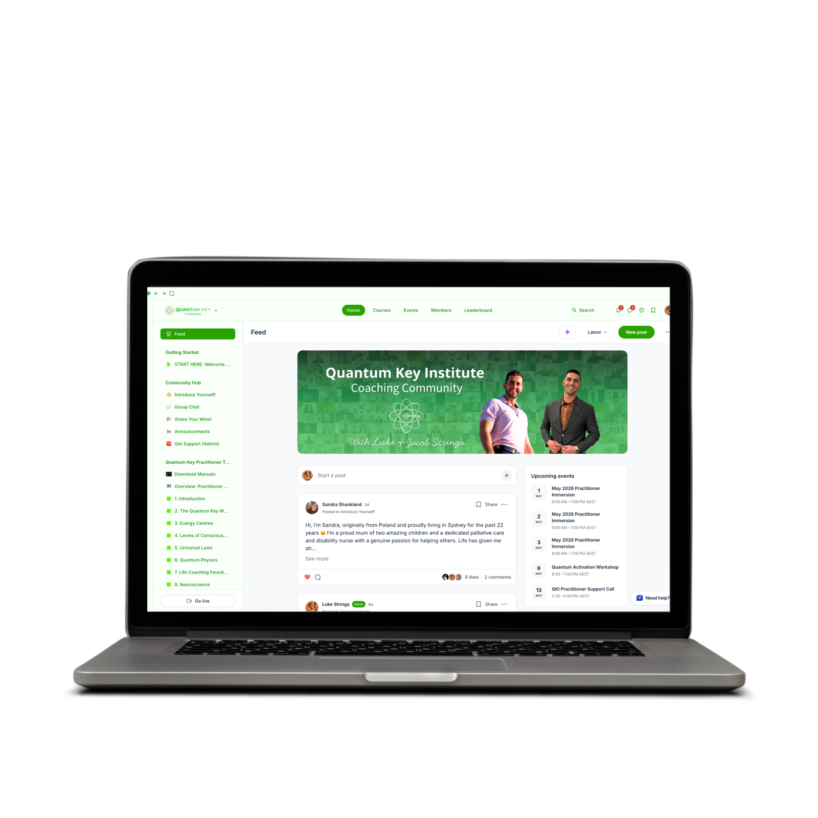 QKI live coaching community shown on a laptop